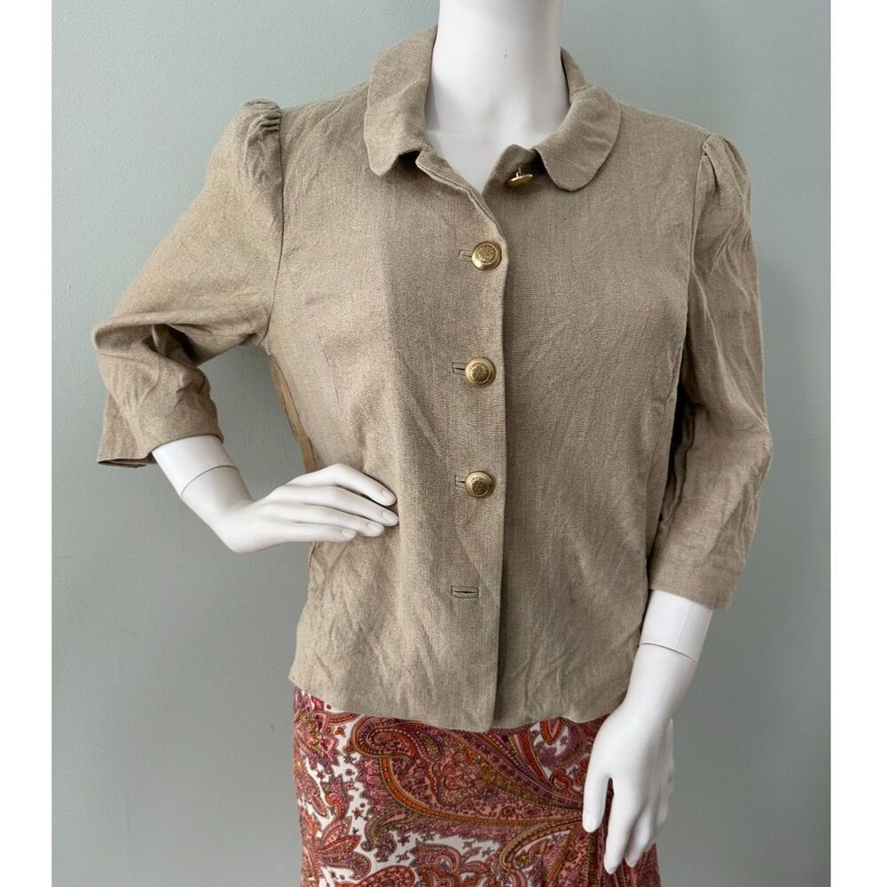 Vintage Y2K Juicy Couture Tan Linen Blend Blazer Jacket size 12 Office Wear